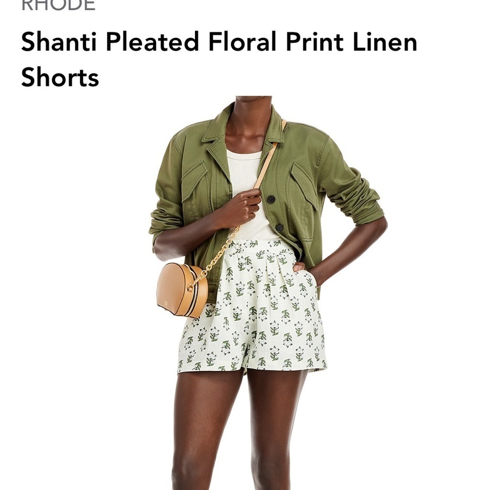 Rhode Shanti Pleated Floral Print Linen Shorts - White size 14